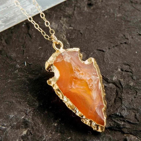 Natural Crystal Carnelian Arrowhead Necklace