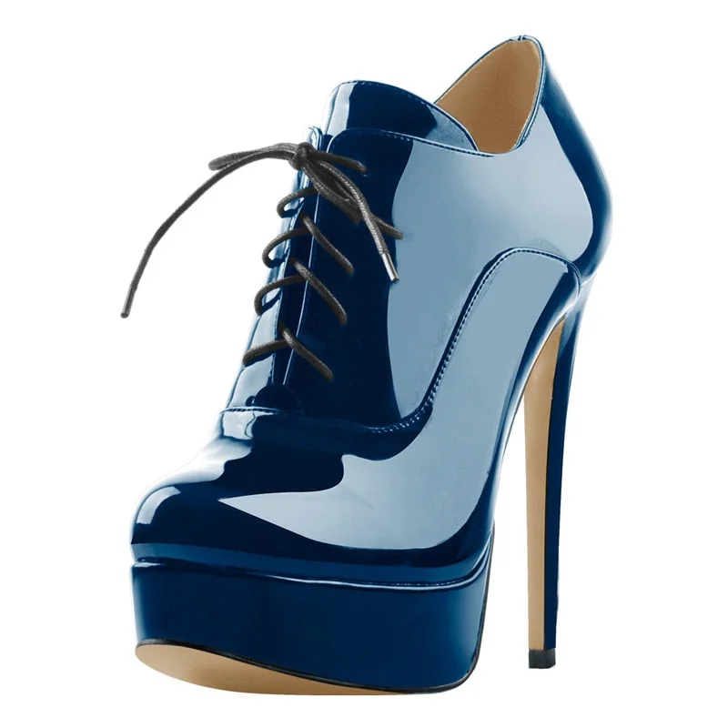 Onlymaker Women's Black Red Platform Ankle Boots High Heels Lace Up Patent leather Stiletto Sexy Lady Fashion Sexy Booties