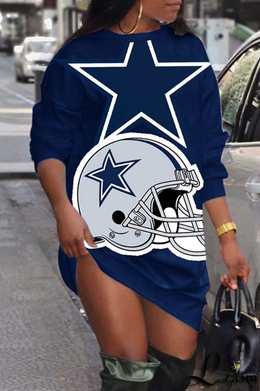 Green Fashion Casual Print Basic O Neck Long Sleeve Plus Size Dresses