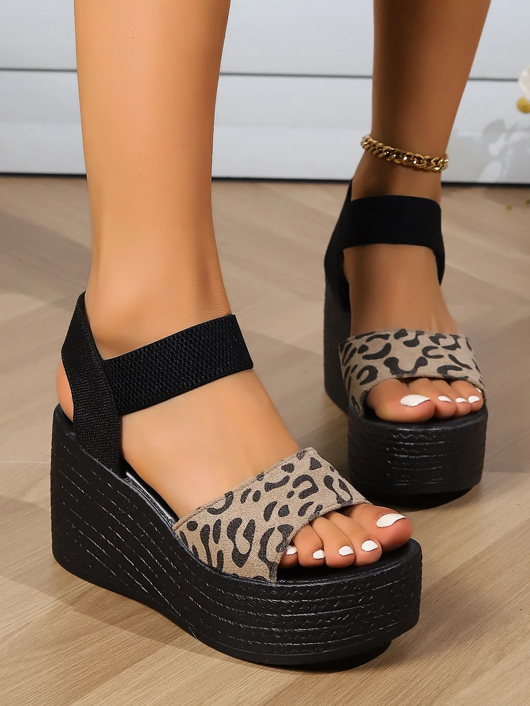 Reece Cheetah Wedge Buckle Straps Sandals