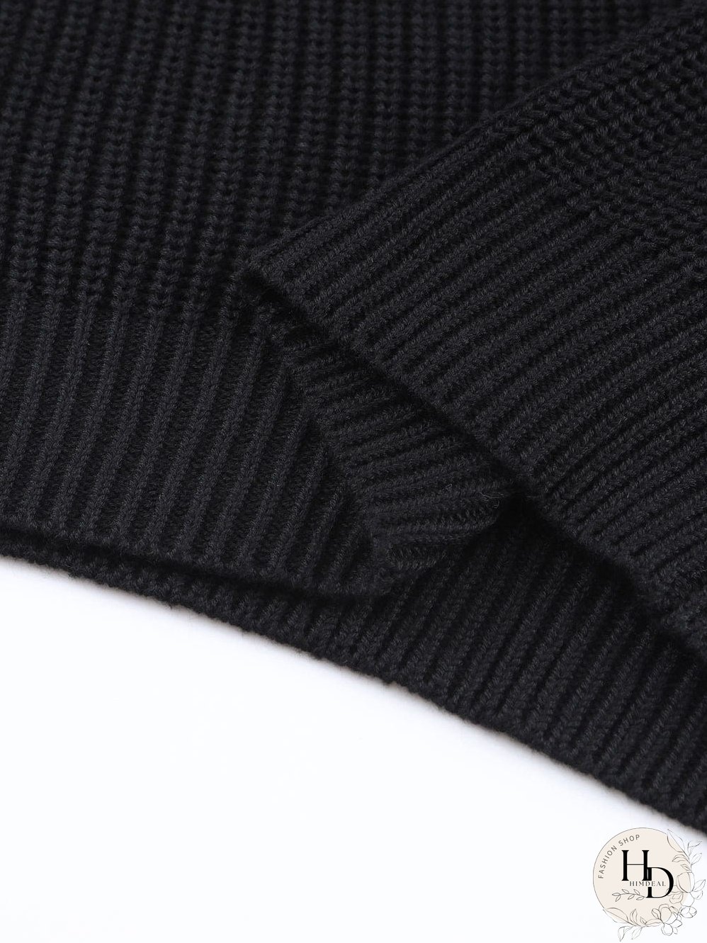 Elegant Black V-Neck Ribbed Knit Sweater