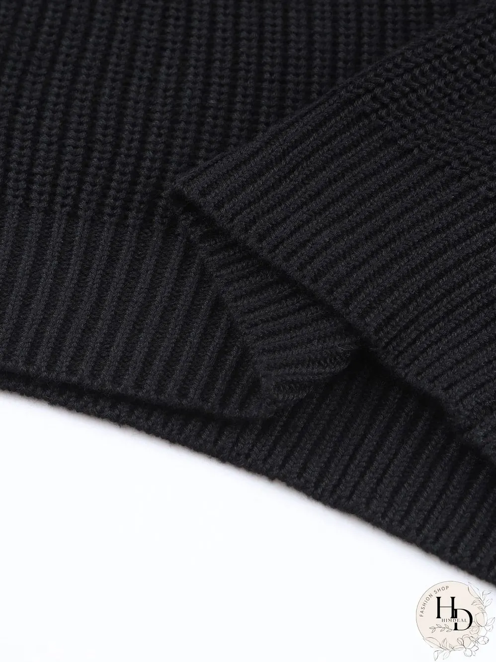 Elegant Black V-Neck Ribbed Knit Sweater