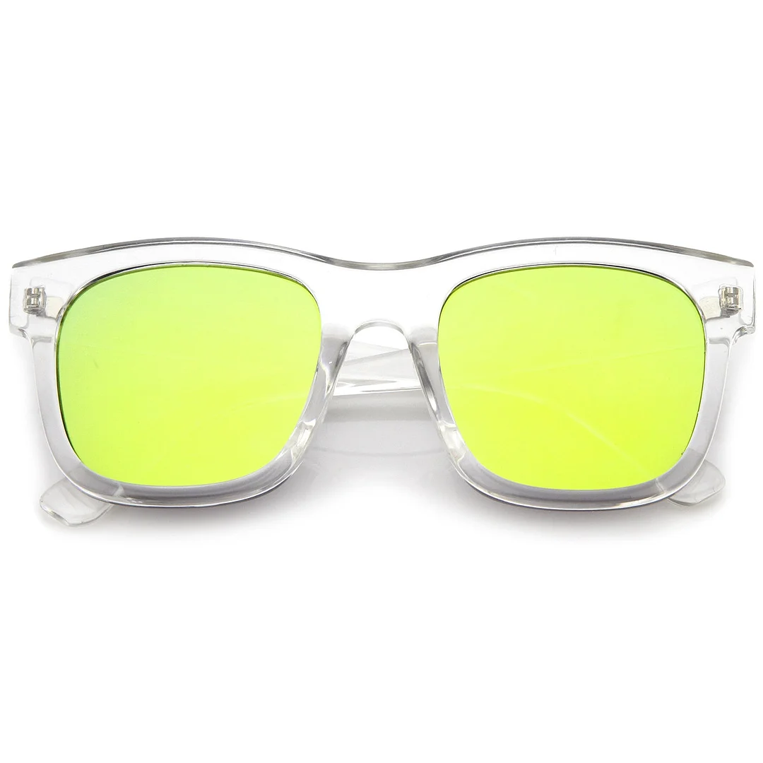 Retro Wide Temple Square Colored Mirror Flat Lens Horn Rimmed glasses 57mm