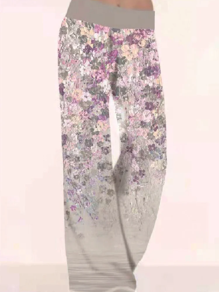 Floral Print Comfy Stretchy Wide Leg Pants