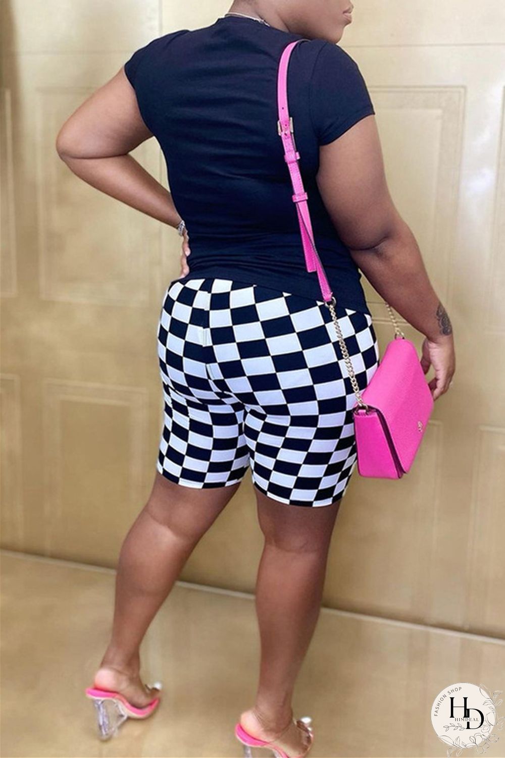 Black Purple Fashion Casual Print Basic Asymmetrical Regular High Waist Shorts