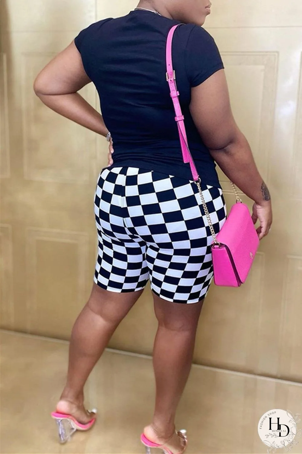 Black Purple Fashion Casual Print Basic Asymmetrical Regular High Waist Shorts