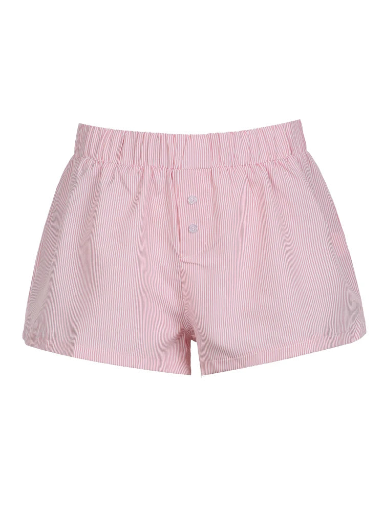 Aiertu Casual Loose Stripe Button Details Summer Shorts Women Vacation Beach Outfits Aiertu