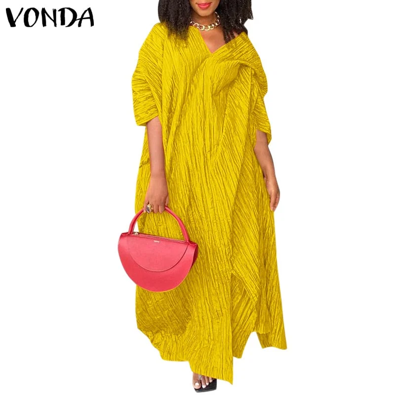 Elegant Maxi Dress 2022 VONDA Women Bohemian Maxi Dress Ladies Office Dress Sexy Beach Sundress Femme Robes Casual Vestidos