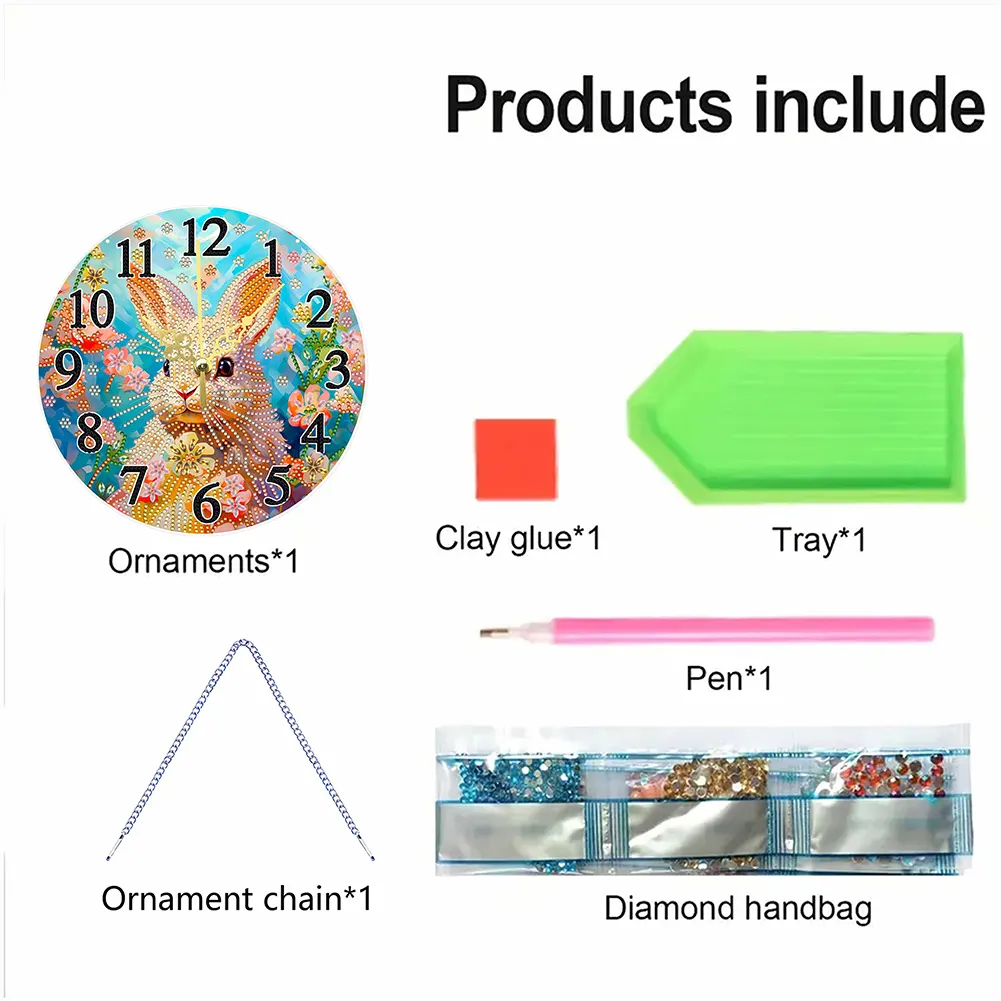5D DIY Rabbit Acrylic Special Shape Diamond Painting Clock Art Craft for Home Decor