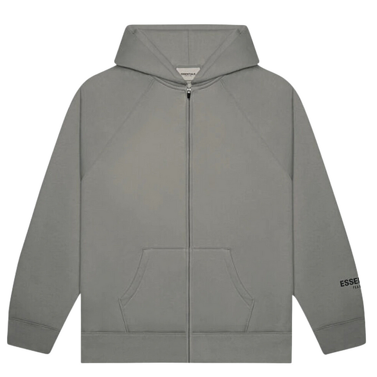 Fear of God Essentials Full Zip Up Hoodie Applique Logo Gray Flannel/Charcoal