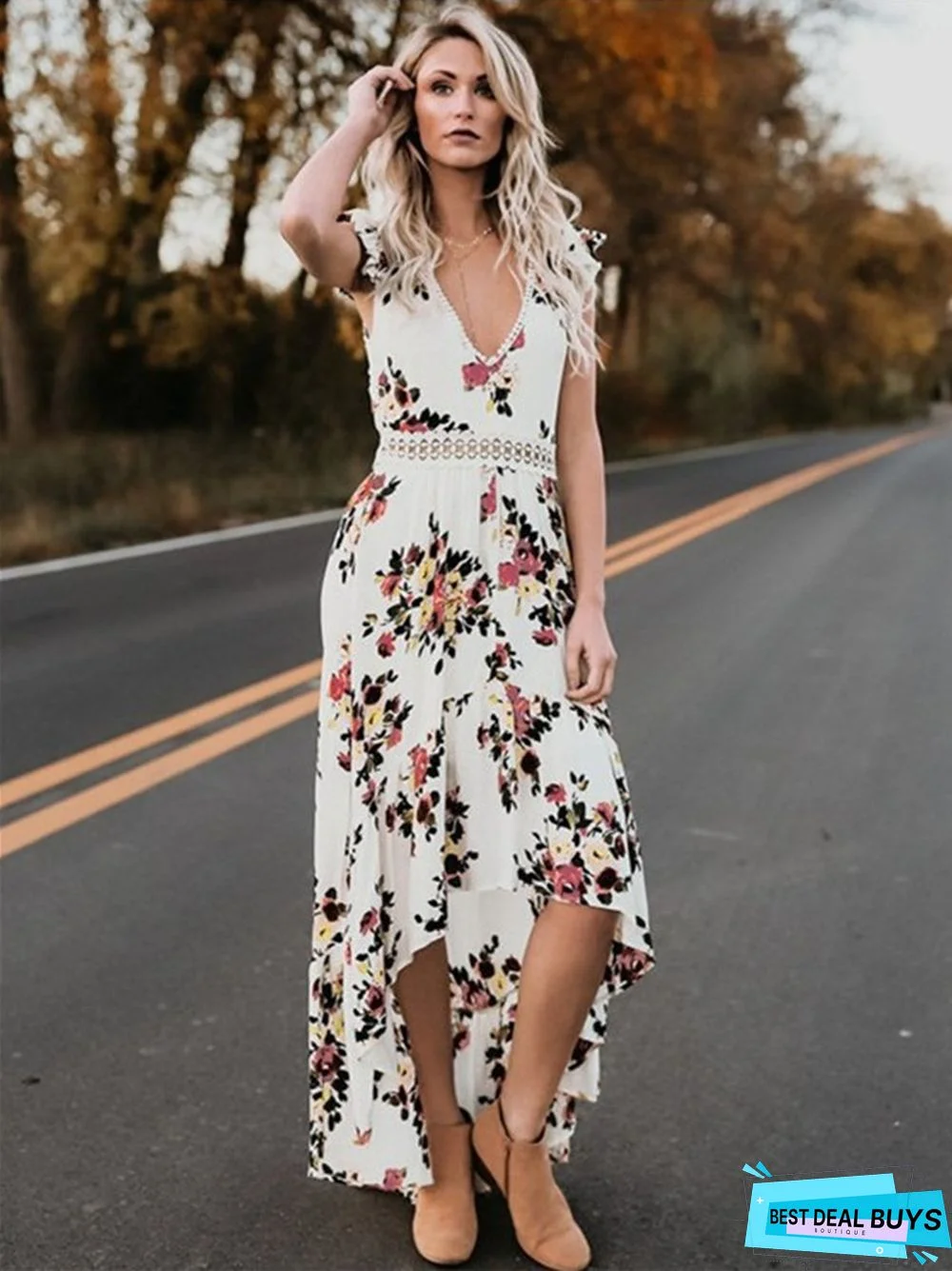 European and American Popular Dress Sleeveless Printing Irregular Dress Women