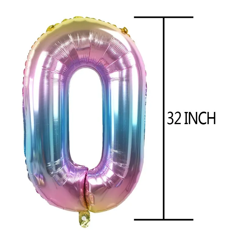 32inch Iridescent Rainbow Color Number Foil Balloons Birthday Wedding Party Decoration Digital Balloon Number Air Ballon Globos