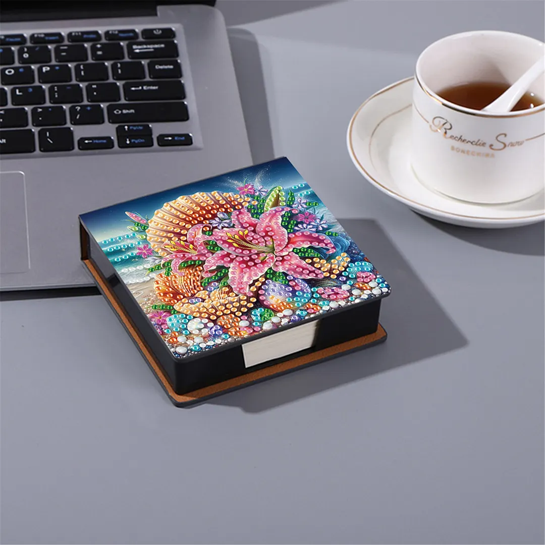 5D Flower DIY PU Diamond Painting Notecard Box with 160 Sheets Paper Note Holder