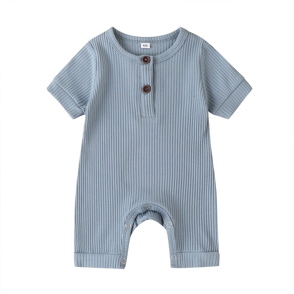 2020 Baby Summer Clothing Infant Newborn Baby Girl Boy Ribbed Solid Romper Short Sleeve Jumpsuit Knitted Stylish Cotton Sunsuit