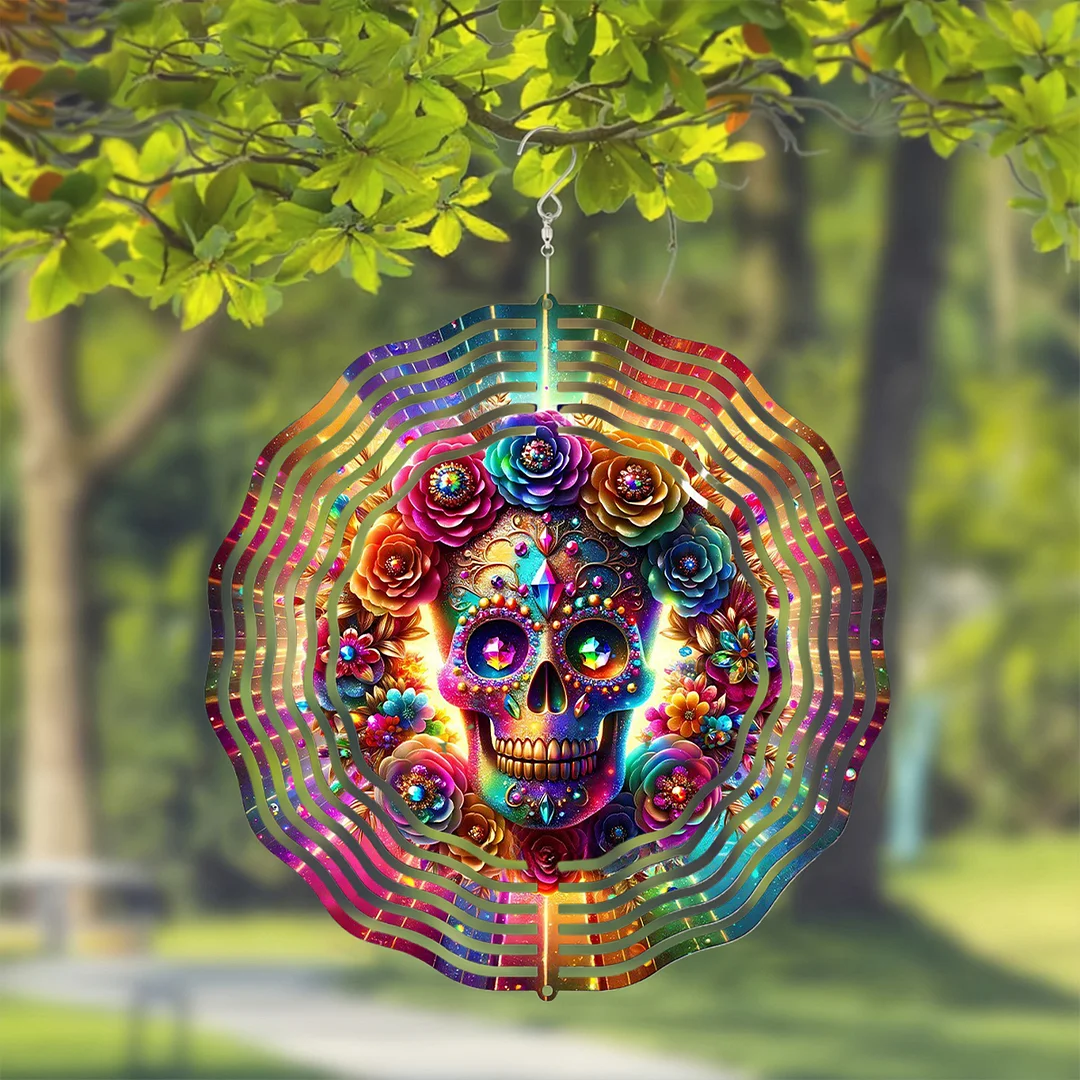 3D Hanging Wind Spinner 360 Degree Rotating 10-Inch Garden Wind Spinners Hanging Wind Catcher Art Gift for Home Garden Halloween Christmas (Skull)