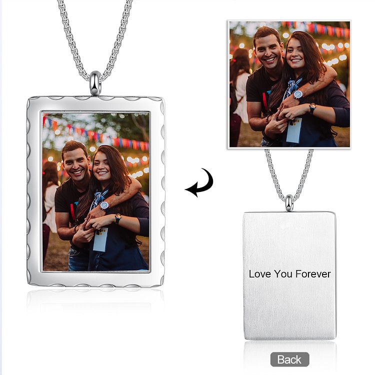 Personalized Picture Dog Tag Necklace Square Pendant With Engraving - Color Picture, Custom Necklace with Picture and Text