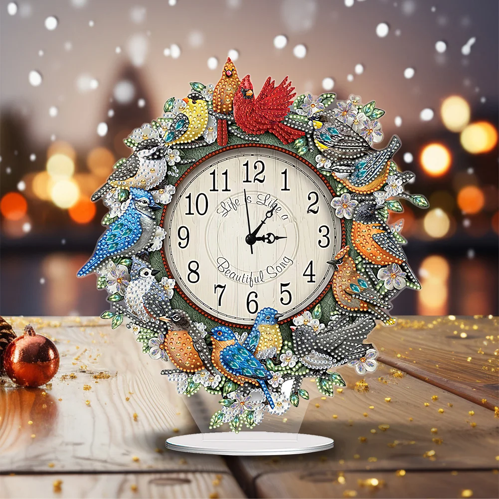 DIY Bird Garland Special Shape Acrylic Diamond Painting Clock Art Craft