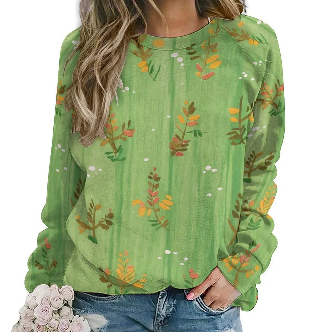 Printed Long Sleeve Casual Sweatshirt for  Women and Men Unisex Pattern Green, Glitter, Yellow