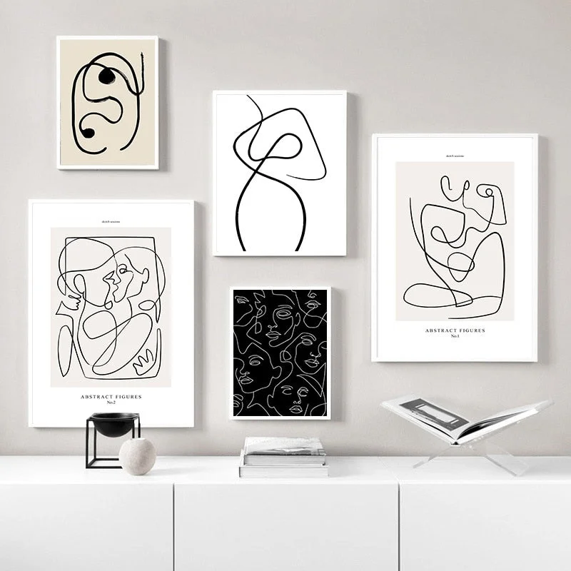 Abstract Line Canvas Black White Wall Art Minimalist Print Painting Nordic Poster Woman Body Picture Modern Living Room Decor