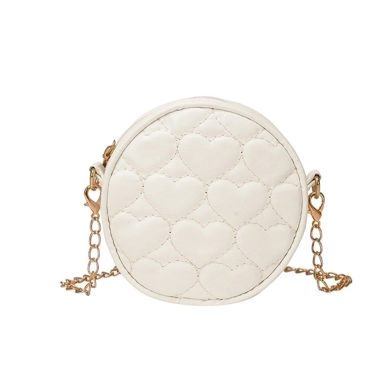 Kid’s Pu Leather Heart Shape Cute Round Zipper Crossbody Bag