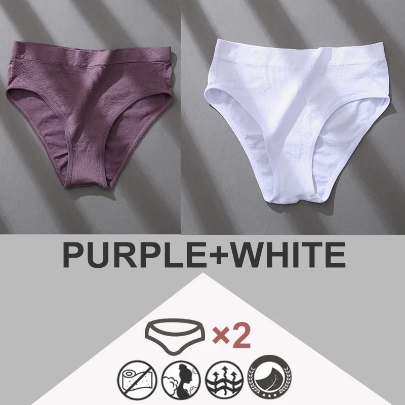 FINETOO 2PCS/Set Women Panties Bodyshaper M-2XL Women's Underwear Lingerie 8 Solid Colors Sexy Female Undepant High Waist Briefs