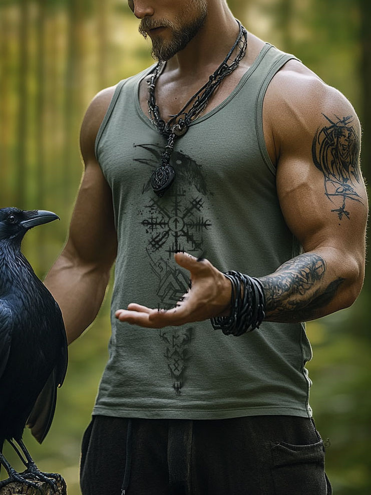 Men's Viking Odin Raven Totem Design Casual Vest / Rvogue / Rvogue