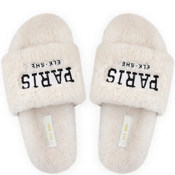Women's Casual Graphic Letter Open Toe Flat Sole Plush Slippers