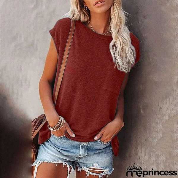 Summer Solid Color Round Neck Short Sleeve T-shirt