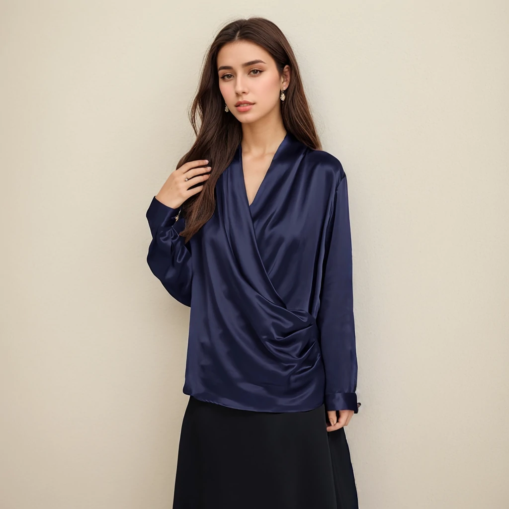 Blouse en soie à col en V croisé- SOIE PLUS