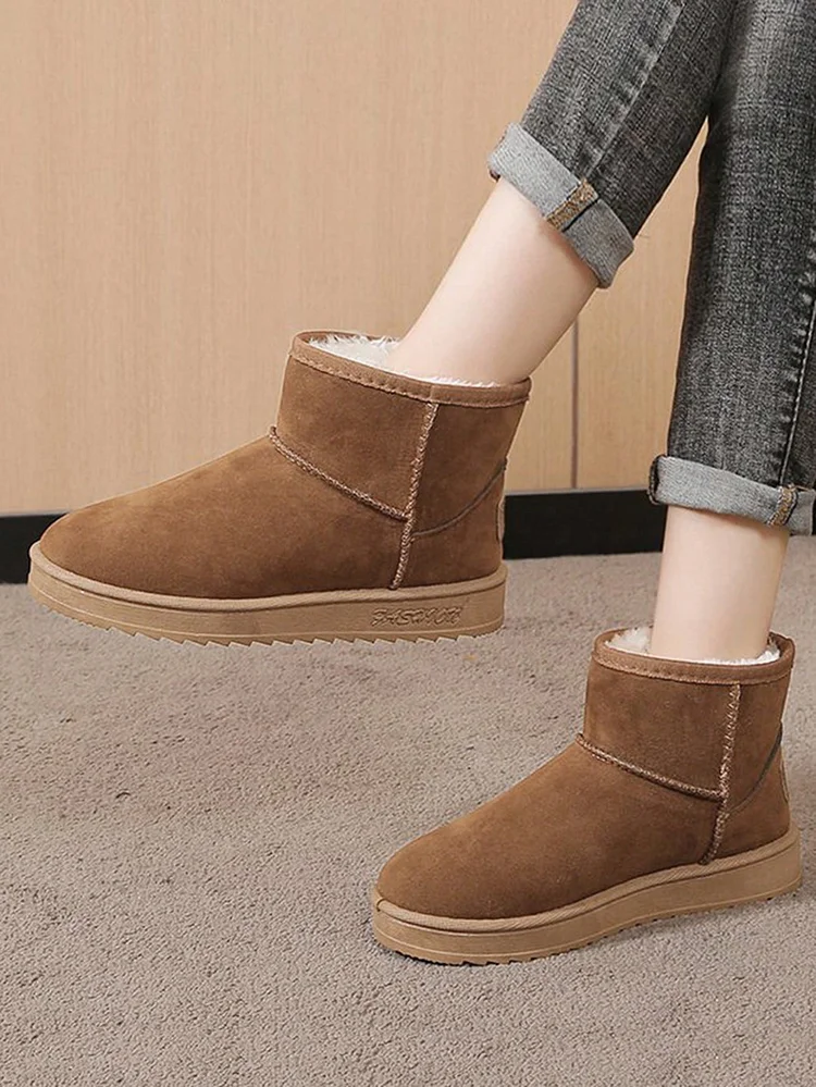 Gray & Brown Faux Fur Lined Short Ankle Boots With Thick Sole, 