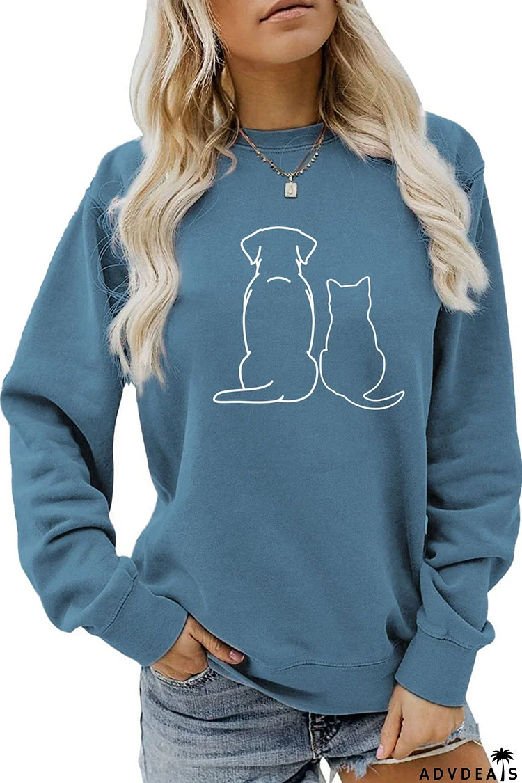 Lovely Dog & Kitty Graphic Sweatshirt