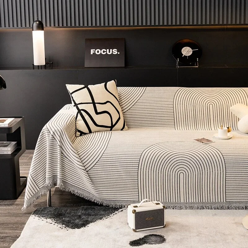 Athvotar Style Sofa Cover with Tassel, Two Sides Throw Blanket, Sofa Covers, Geometric Lines, Towel Ins, Home Decor, Tapestry