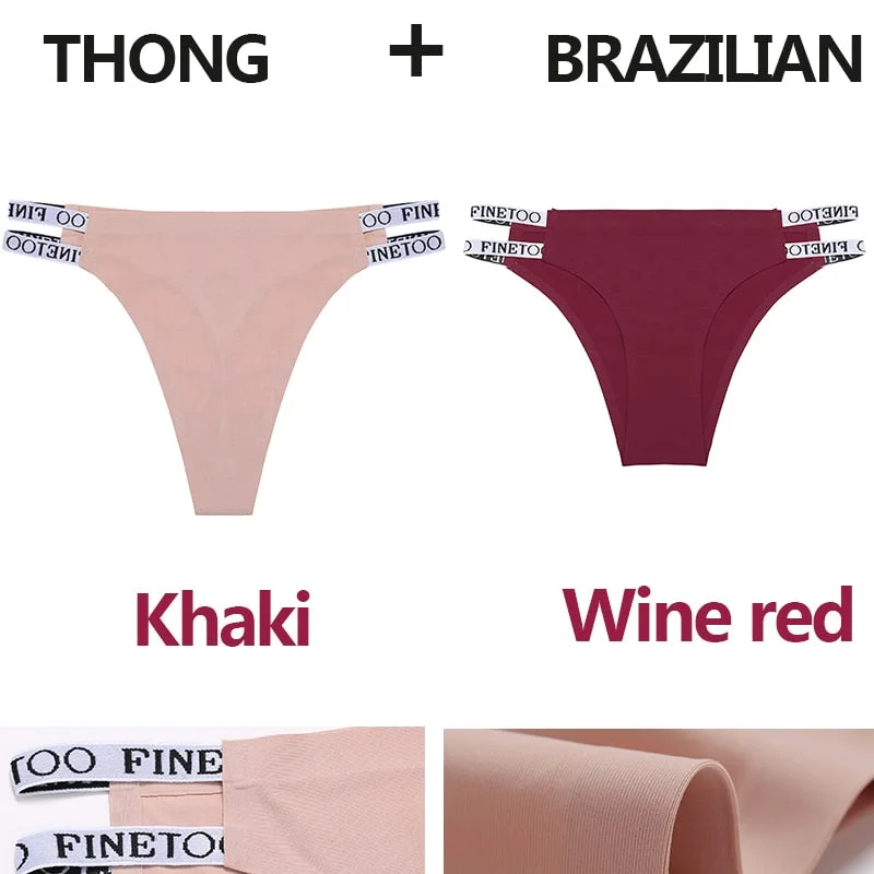 2PCS/Set Seamless Women's Thong Sexy Bikini Underwear G-string Letter Lingerie Femme Low-Rise Panties Ice Silk Women Underpants