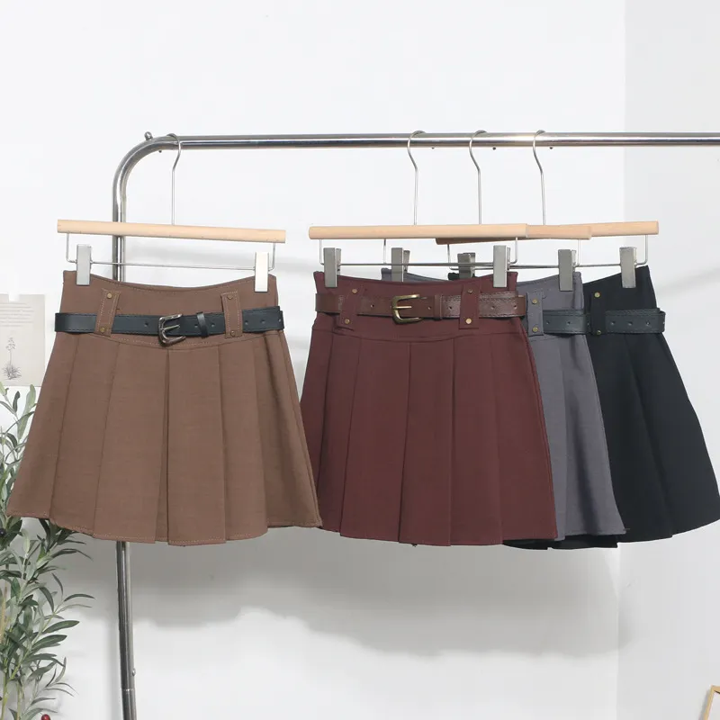 Brownm S-2XL 100-Folded Skirt Woman 2024 Autumn And Winter Suit Half-Dress Korean Version A Word High Waist Half-Body Skirt 1289