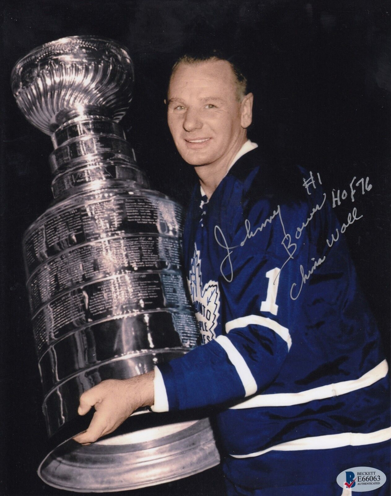 Johnny Bower 2 Inscriptions #0 Photo Poster painting Signed Beckett Toronto Maple Leafsl 061718