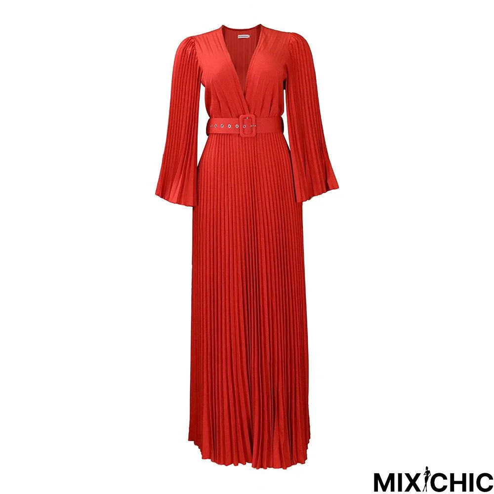 Women's V-neck Sexy Pleated Polyester Formal Swing Maxi Dress