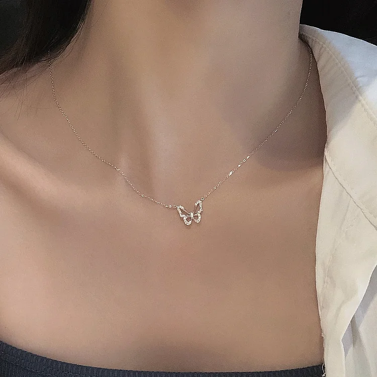 Silver Butterfly Pendant Personality Necklace