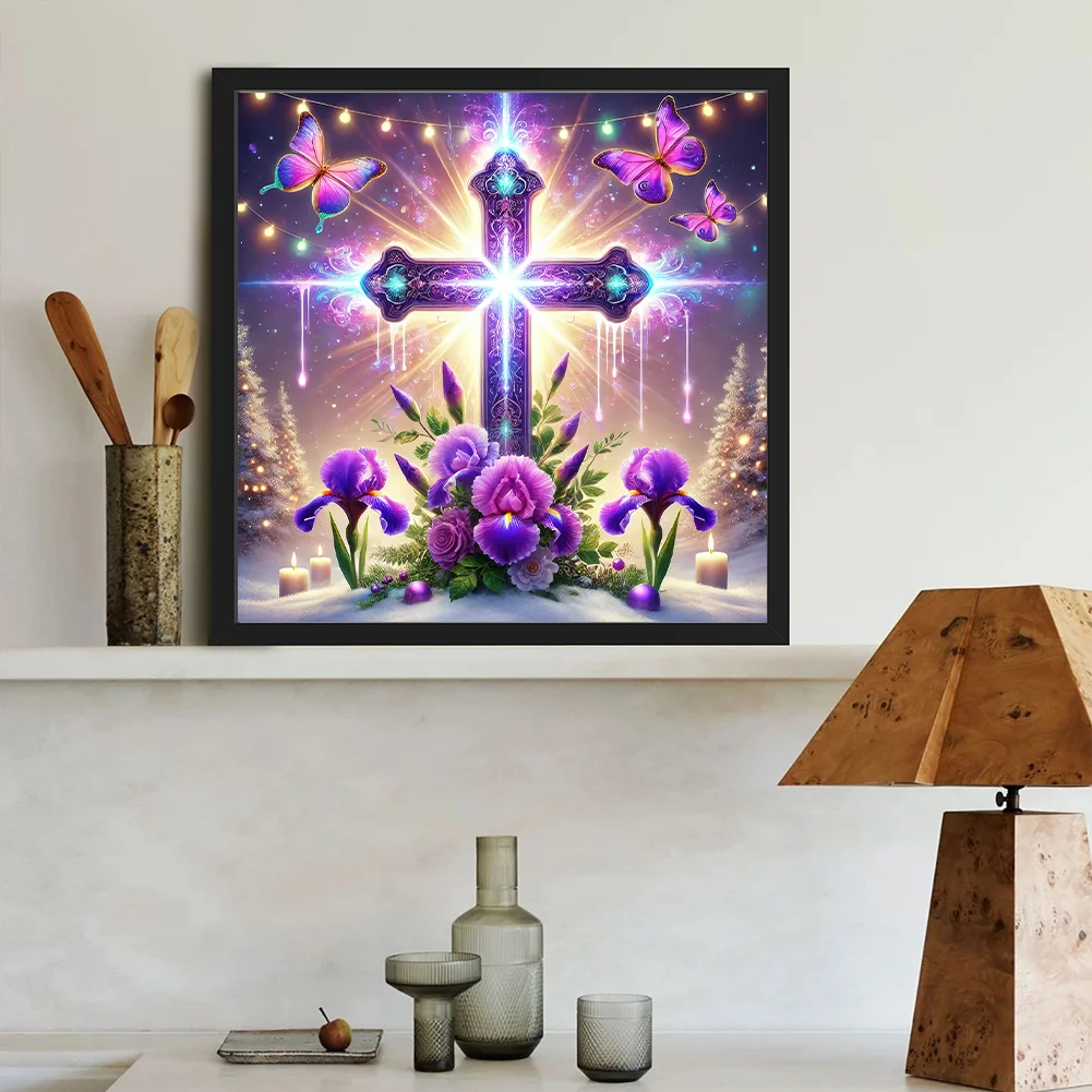 Diamond Painting - Full Round Drill - Flower Cross(Canvas|40*40cm)