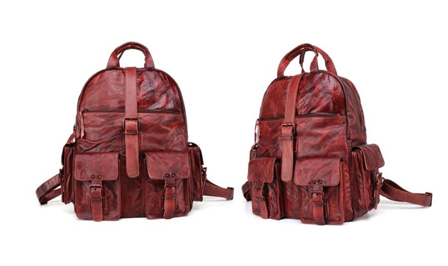 Color Red Brown Display of Woosir Backpack Vintage Genuine Leather