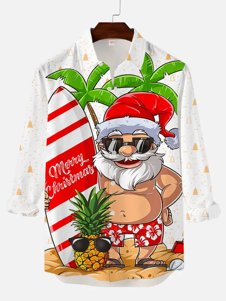 Men's Retro Christmas Fun Print Long Sleeve Shirt