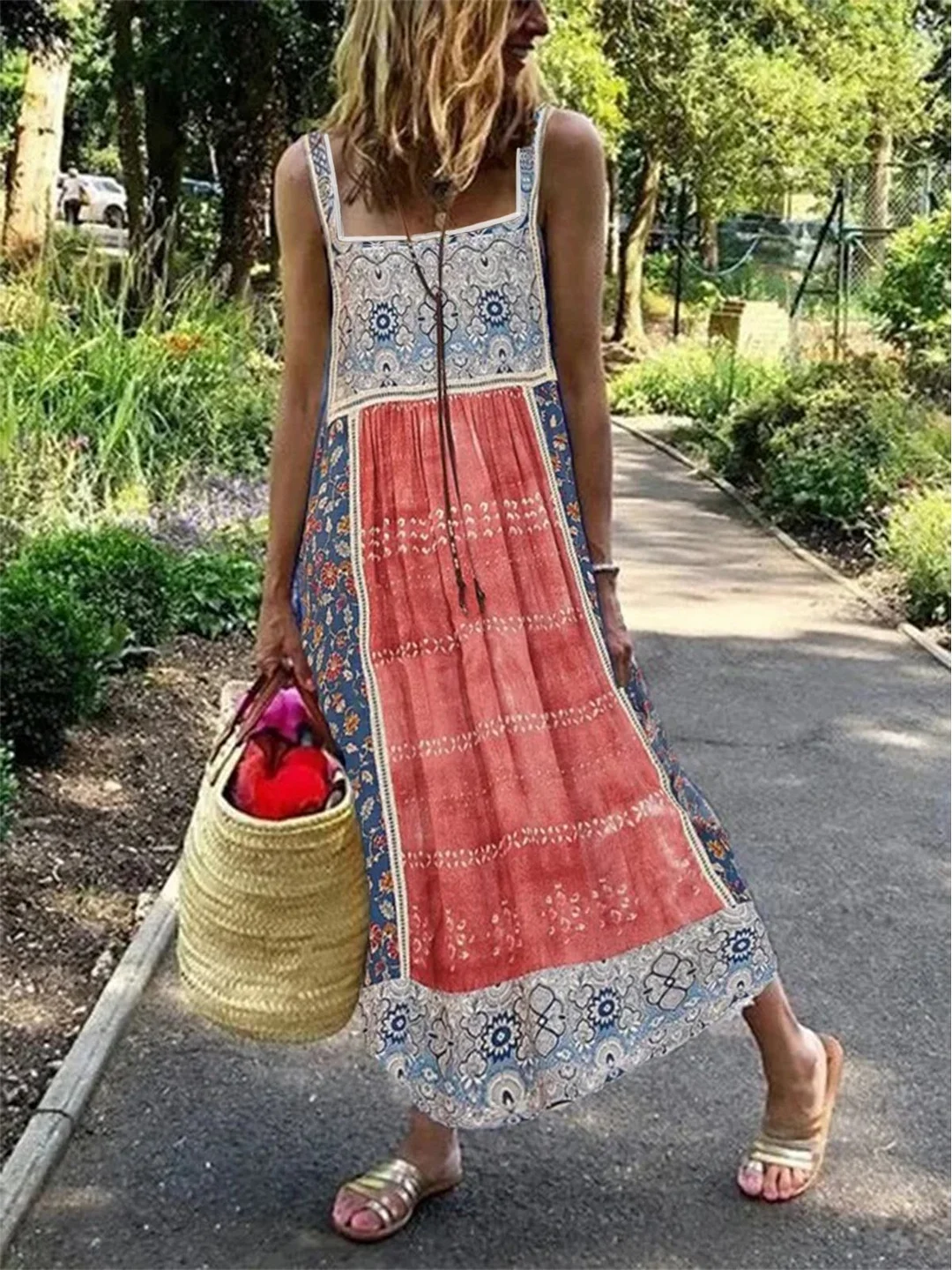 Casual Ethnic Square Neck Sleeveless Loose Dresses | IFYHOME