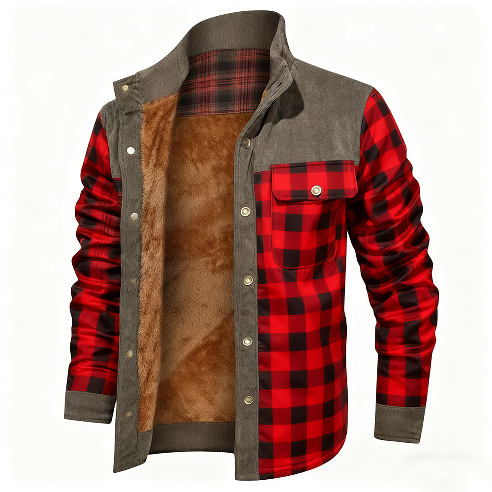 Men's Retro Autumn/Winter Plaid Fleece-Lined Warm Casual Jacket-inspireuse