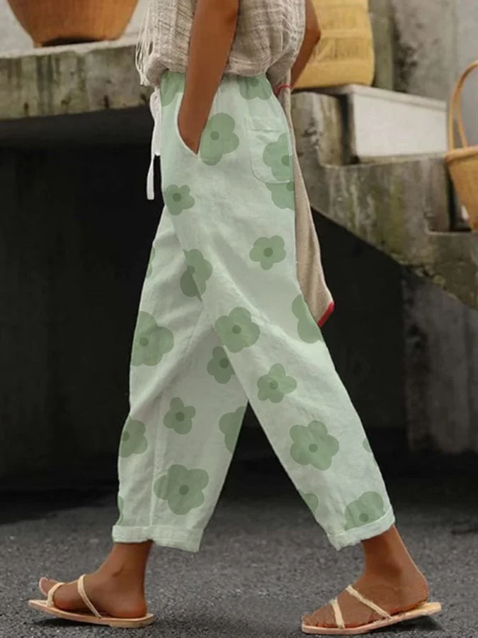 Women's Botanical Floral Design Print Lace-Up With Elastic Waist Loose Casual Pants