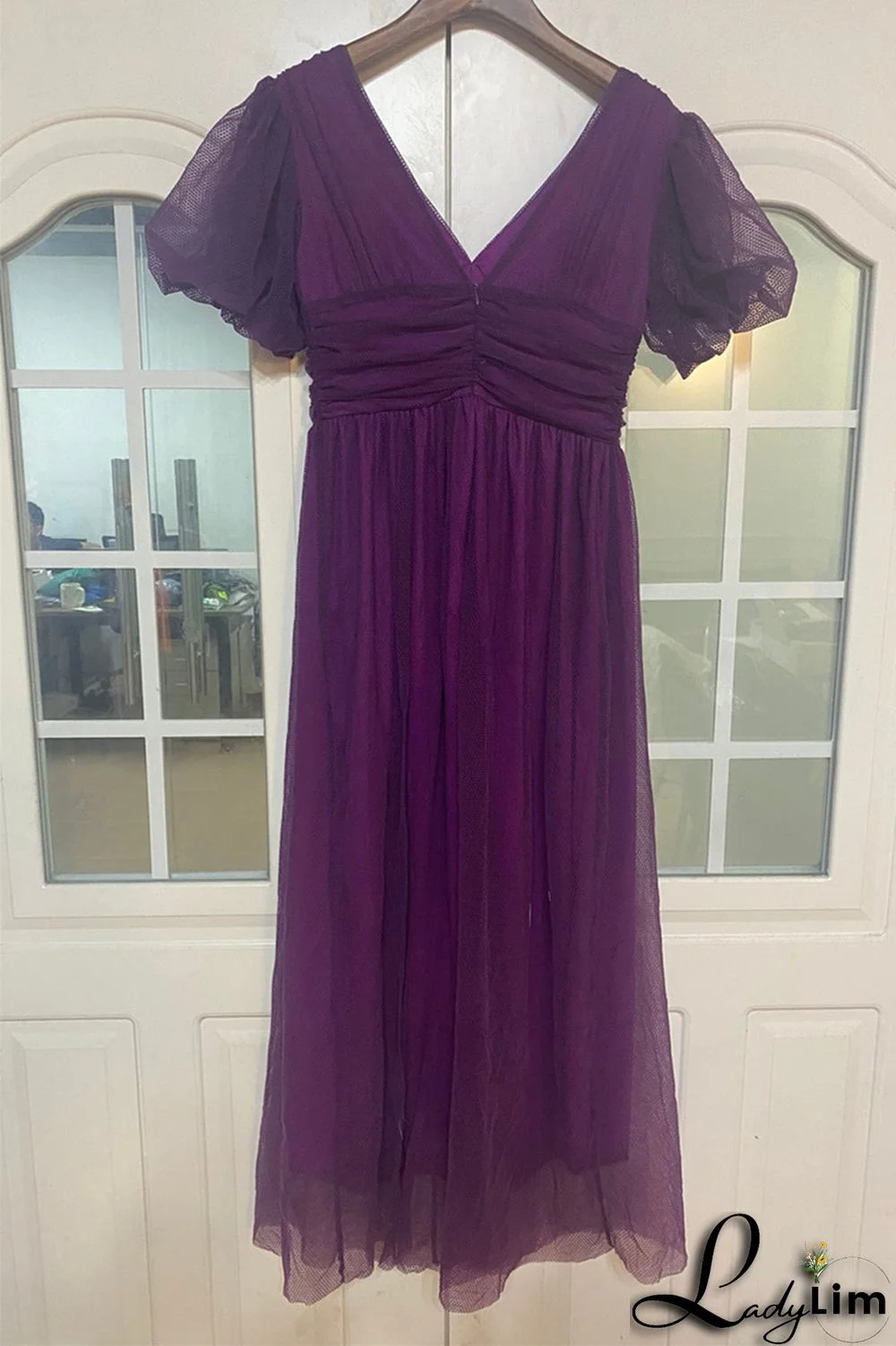 Purple Fashion Casual Solid Split Joint V Neck A Line Dresses