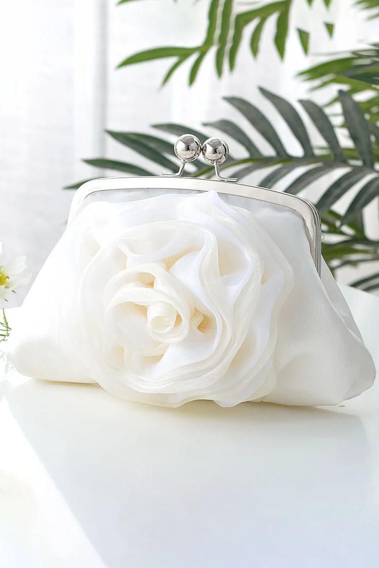 Evening Plain 3D Rose Flower Satin Clutches Bag 2024 - Xpluswear