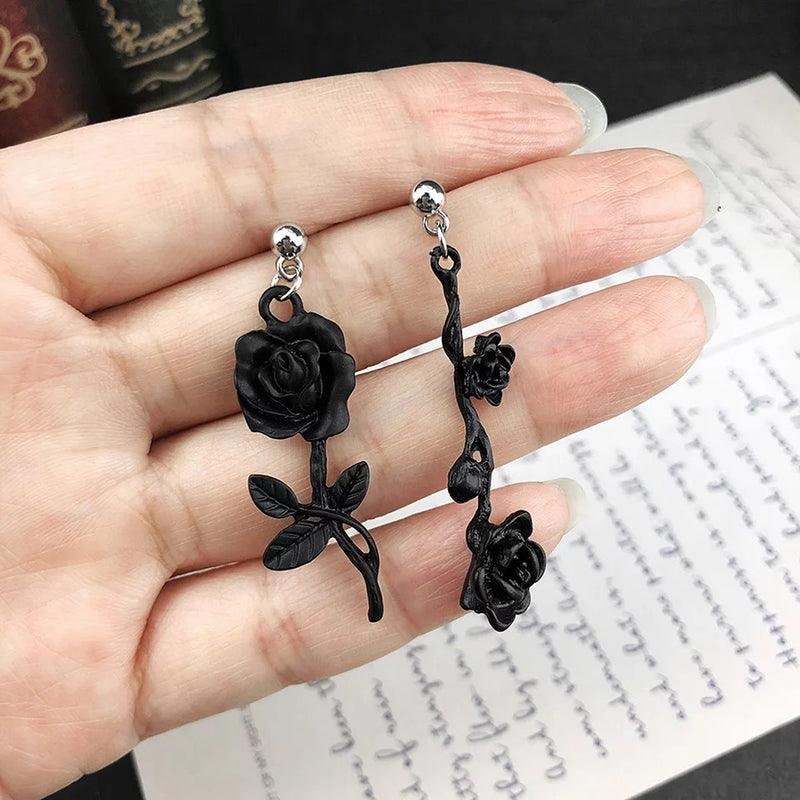 Irregular Black Rose Earrings