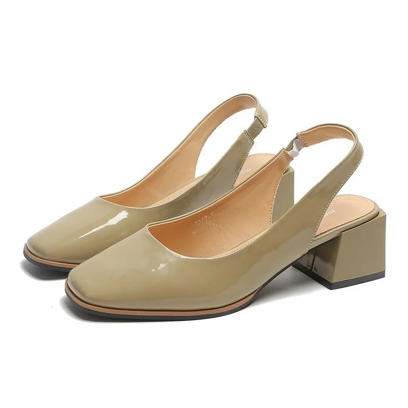 Women Pumps Elastic Heel PU Leather Upper Comfortable Round Head Slip-on Beige White 2021 Casual Cute Slippers Ladies Shoes