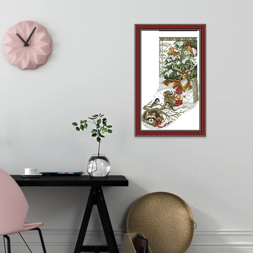 14ct Stamped Cross Stitch - Jungle Xmas Socks (34*53cm)