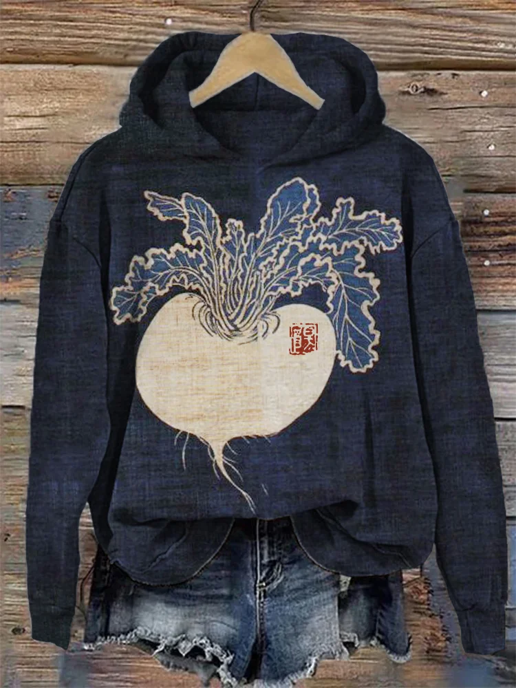 Cute Radish Japanese Lino Art Comfy Hoodie