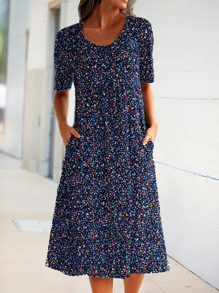 🔥2022 SALE NOW-50%🔥Stylish Short Sleeve Side Pocket Midi Dress